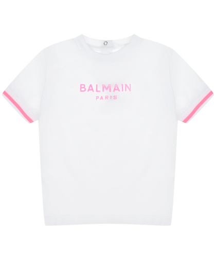 Футболка с розовым лого Balmain | Фото 1