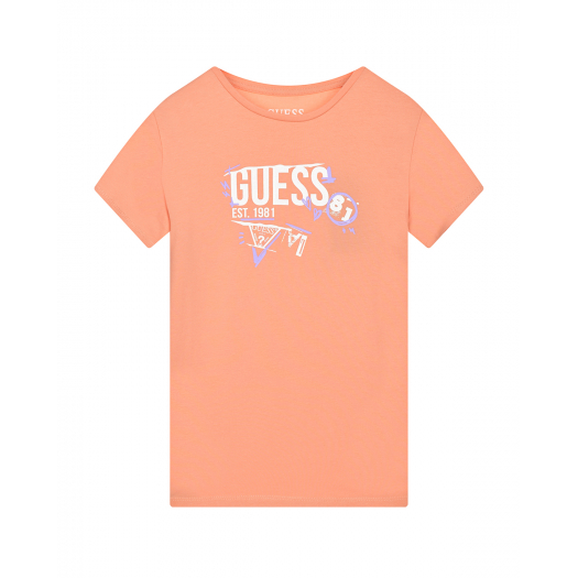 Оранжевая футболка с лого Guess | Фото 1