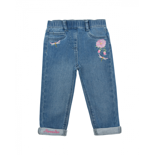 Синие джинсы с вышивкой Monnalisa | Фото 1