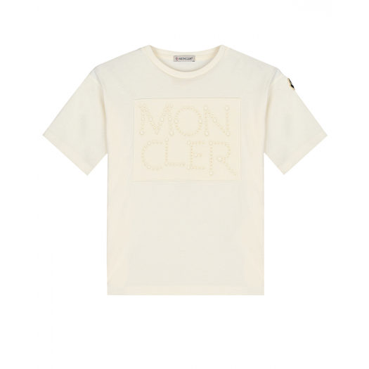 Белая футболка с вышитым лого Moncler | Фото 1