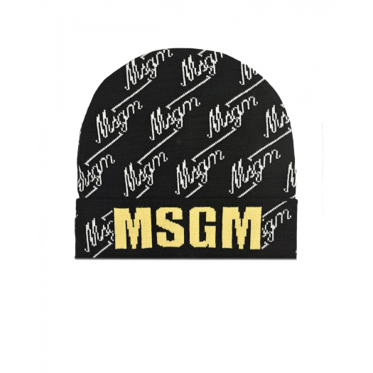 Черная шапка с желтым логотипом MSGM | Фото 1