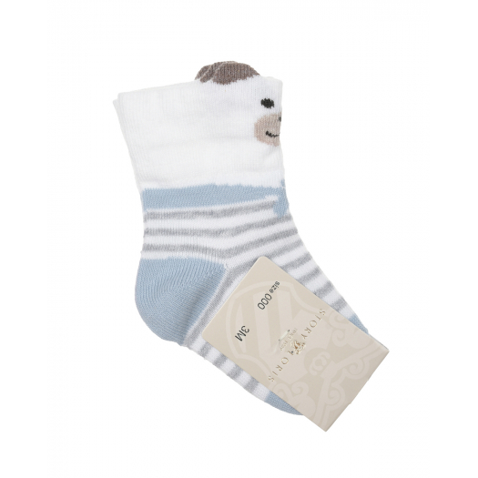 Белые носки в серую полоску с декором &quot;медвежонок&quot; Story Loris | Фото 1