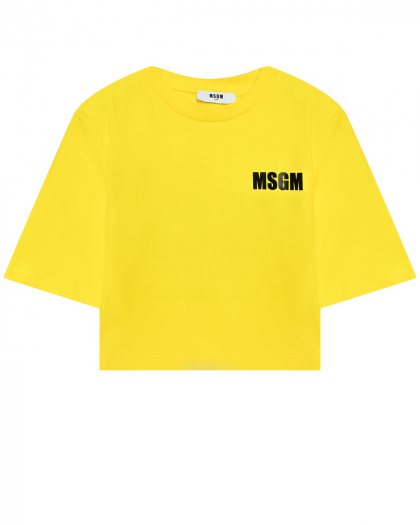 Футболка с принтом логотипа на спине, желтая MSGM | Фото 1