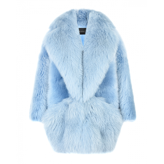 Голубое укороченное пальто из меха Blancha | Фото 1