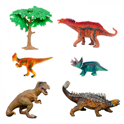 Динозавры и драконы для детей серии &quot;Мир динозавров&quot;: пахицефалозавр, анкилозавр, уранозавр, трицератопс, тираннозавр, дерево (набор фигурок из 6 предметов) Masai Mara | Фото 1