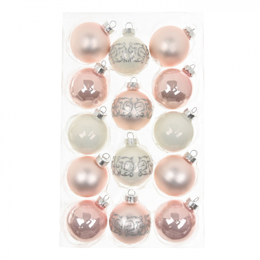 Набор шаров 6 см, 28шт, белый-розовый Inges Christmas | Фото 1