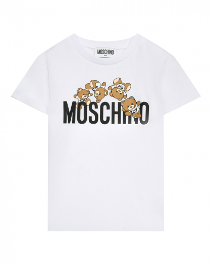 Футболка с лого и медвежатами, белая Moschino | Фото 1