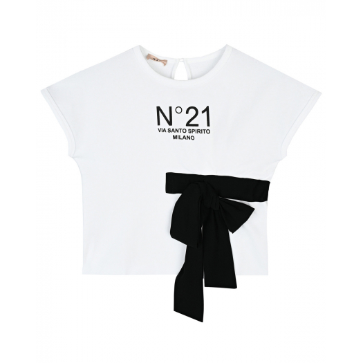 Белая футболка с черным бантом No. 21 | Фото 1