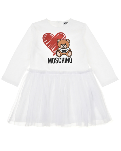 Белое платье с юбкой из сетки Moschino | Фото 1