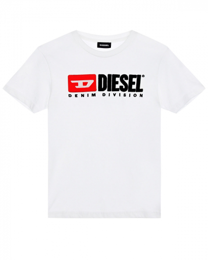 Белая футболка из хлопка с вышивкой и патчем Diesel | Фото 1