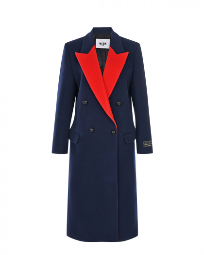 Двубортное пальто с красными лацканами, синее MSGM | Фото 1