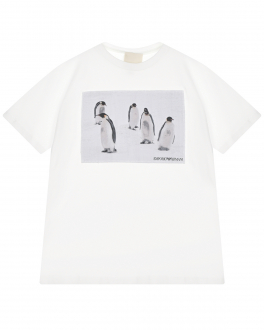 Белая футболка с принтом &quot;пингвины&quot; Emporio Armani Белый, арт. 6L4T8A 2JTIZ  0101 | Фото 1