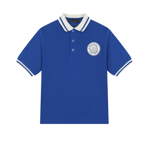 Синяя футболка-поло с белым воротником в полоску Emporio Armani | Фото 1