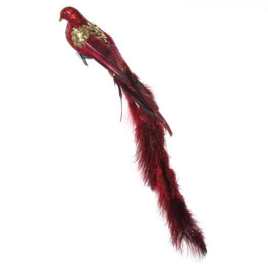 Декор Птица красный глиттер, золотые пайетки, с красным хвостом-перо, 54 см SHISHI | Фото 1