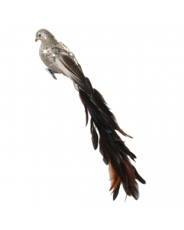 Декор Птица цвета шампанского, коричневый перо-хвост глиттер, 40 см SHISHI , арт. 58452 | Фото 1