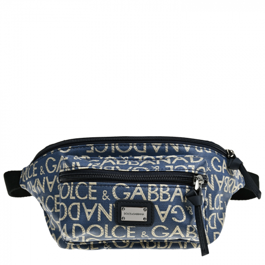 Сумка поясная жаккард сплошной логотип, темно - синяя Dolce&Gabbana | Фото 1
