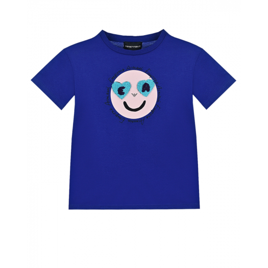 Синяя футболка со смайликом Emporio Armani | Фото 1