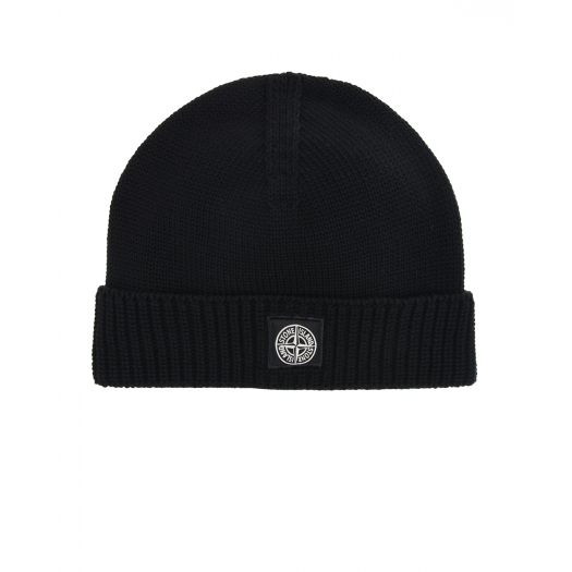 Черная шапка с логотипом на отвороте  | Фото 1