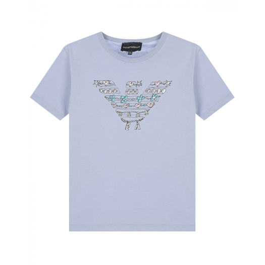 Сиреневая футболка с логотипом из сердечек и цветочков Emporio Armani | Фото 1