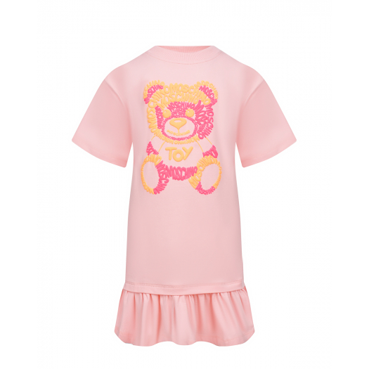 Розовое платье с принтом &quot;медвежонок из лого&quot; Moschino | Фото 1