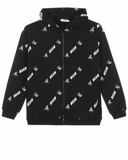 Черная спортивная куртка с белым логотипом MSGM Черный, арт. MS028874 110 NERO | Фото 1