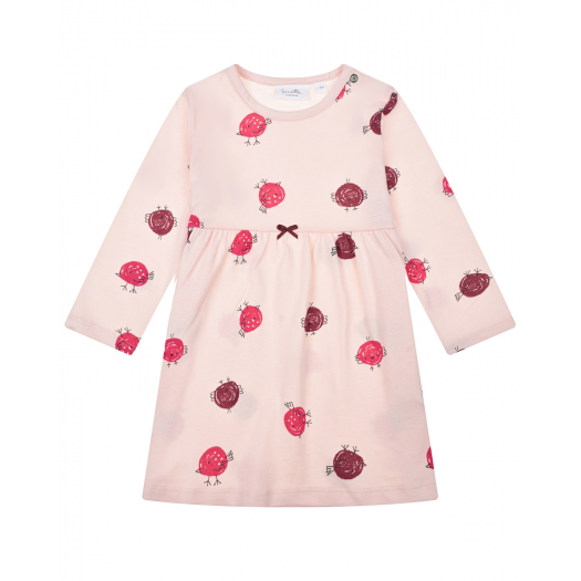 Розовое платье с принтом &quot;птицы&quot; Sanetta Kidswear | Фото 1