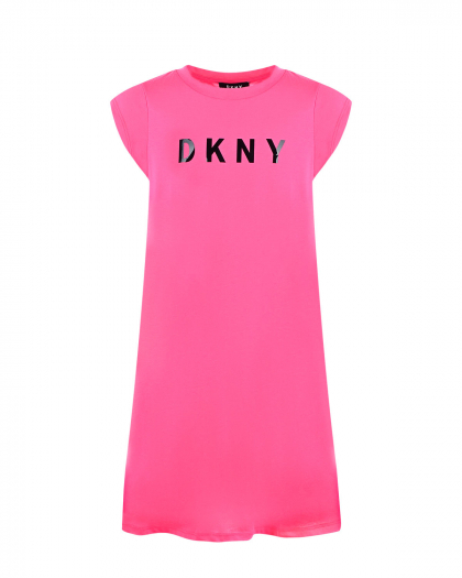 Розовое платье свободного силуэта с принтом логотипа  | Фото 1