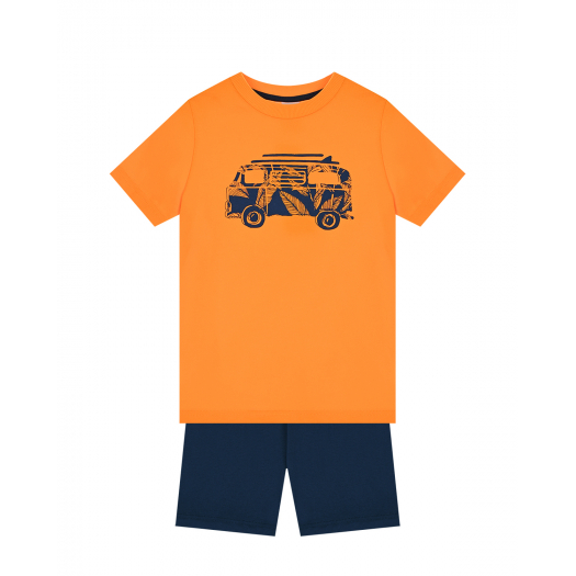 Пижама: оранжевая футболка и синие шорты Sanetta | Фото 1