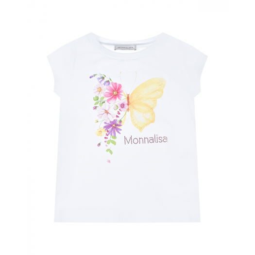 Белая футболка с принтом &quot;бабочка&quot; Monnalisa | Фото 1