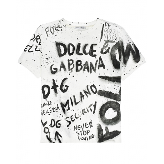 Белая футболка с принтом &quot;граффити&quot; Dolce&Gabbana | Фото 1