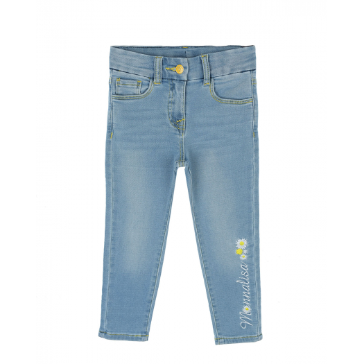 Голубые джинсы с логотипом Monnalisa | Фото 1