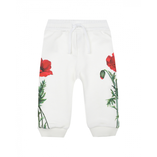 Белые спортивные брюки с принтом &quot;маки&quot; Dolce&Gabbana | Фото 1