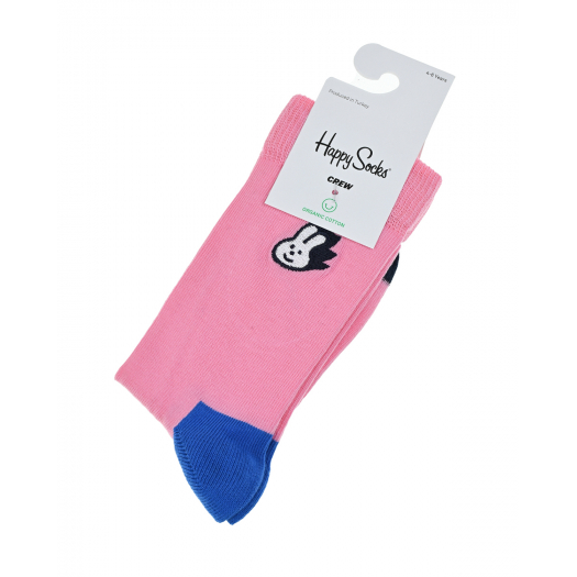 Розовые носки с принтом &quot;заяц&quot; Happy Socks | Фото 1