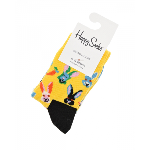 Желтые носки с принтом &quot;кролики&quot; Happy Socks | Фото 1