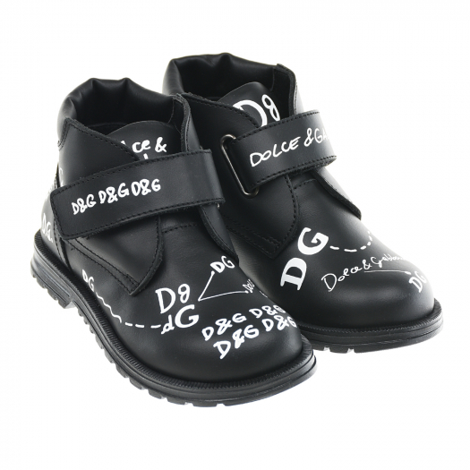 Черные ботинки с белыми надписями Dolce&Gabbana | Фото 1