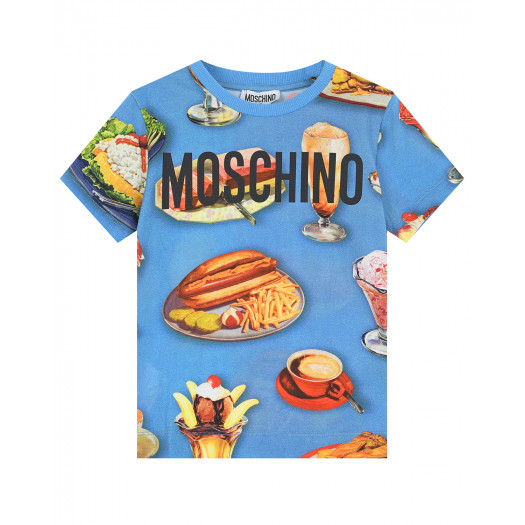 Голубая футболка с логотипом Moschino | Фото 1