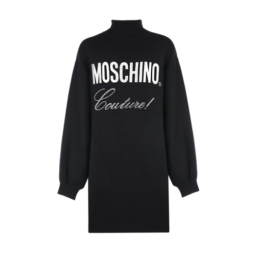 Черное платье с логотипом из страз Moschino | Фото 1