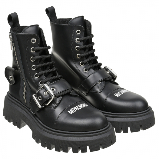 Черные кожаные ботинки с флисовой подкладкой Moschino | Фото 1
