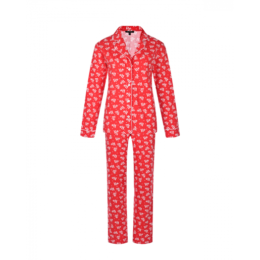 Красная пижама: брюки и рубашка с новогодним принтом Dan Maralex | Фото 1