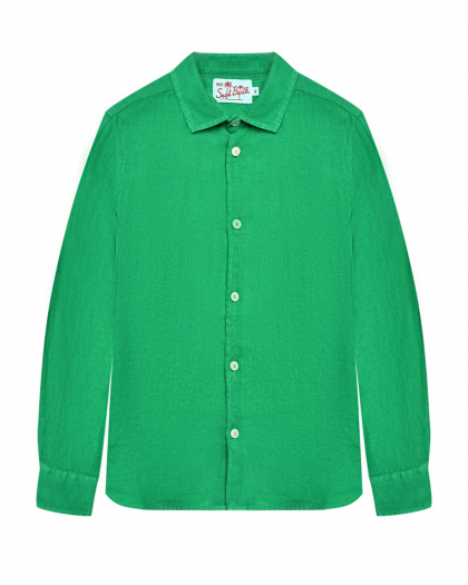 Льняная рубашка с длинными рукавами, зеленая Saint Barth | Фото 1
