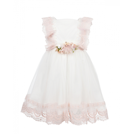 Белое платье с розовой кружевной отделкой Amaya | Фото 1