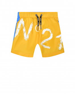 Желто-синие шорты для купания с белым лого No. 21 Мультиколор, арт. N21595 N0198 0NC10 | Фото 1