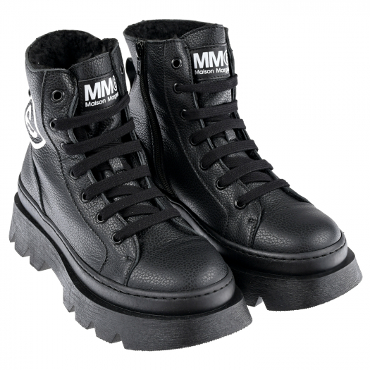 Черные ботинки с белым лого MM6 Maison Margiela | Фото 1