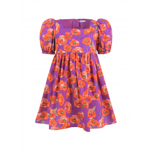 Фиолетовое платье с принтом &quot;Маки&quot; Dolce&Gabbana | Фото 1