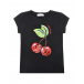 Черная футболка с декором из пайеток &quot;Вишни&quot; Monnalisa | Фото 1