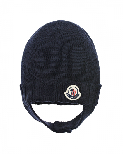 Темно-синяя шапка из шерсти с завязками Moncler | Фото 1