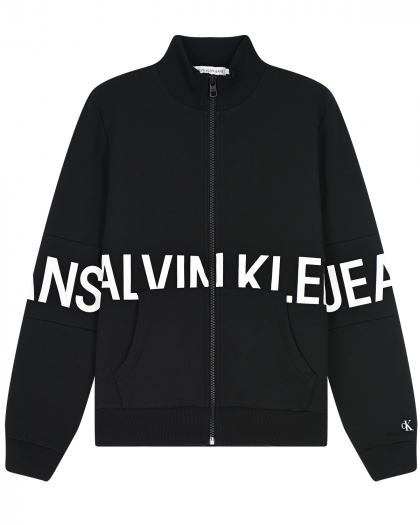 Черная спортивная куртка с белым логотипом Calvin Klein | Фото 1