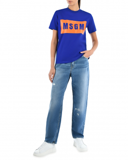 Синяя футболка с оранжевым логотипом MSGM Синий, арт. 3241MDM520 227298 85 | Фото 2