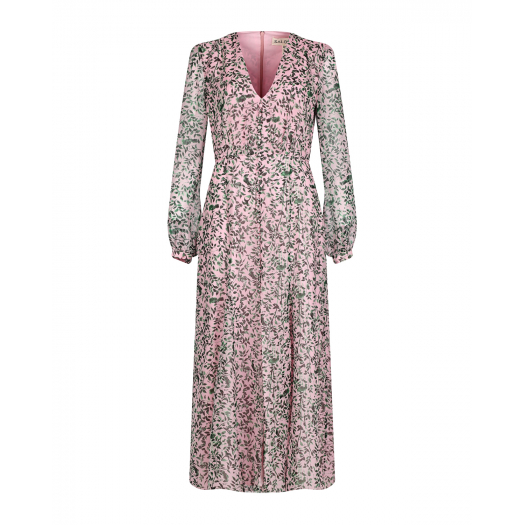 Розовое шелковое платье с растительным принтом Saloni | Фото 1