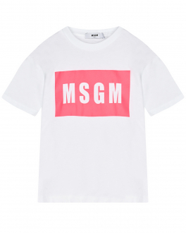 Белая футболка с лого в розовом прямоугольнике MSGM Белый, арт. MS029316 001/48 | Фото 1